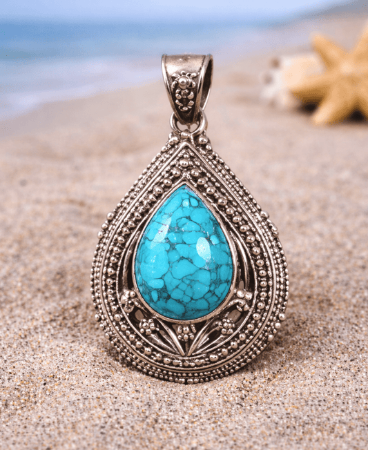 Sterling Silver Turquoise Teardrop Pendant – Coastal Statement Jewelry
