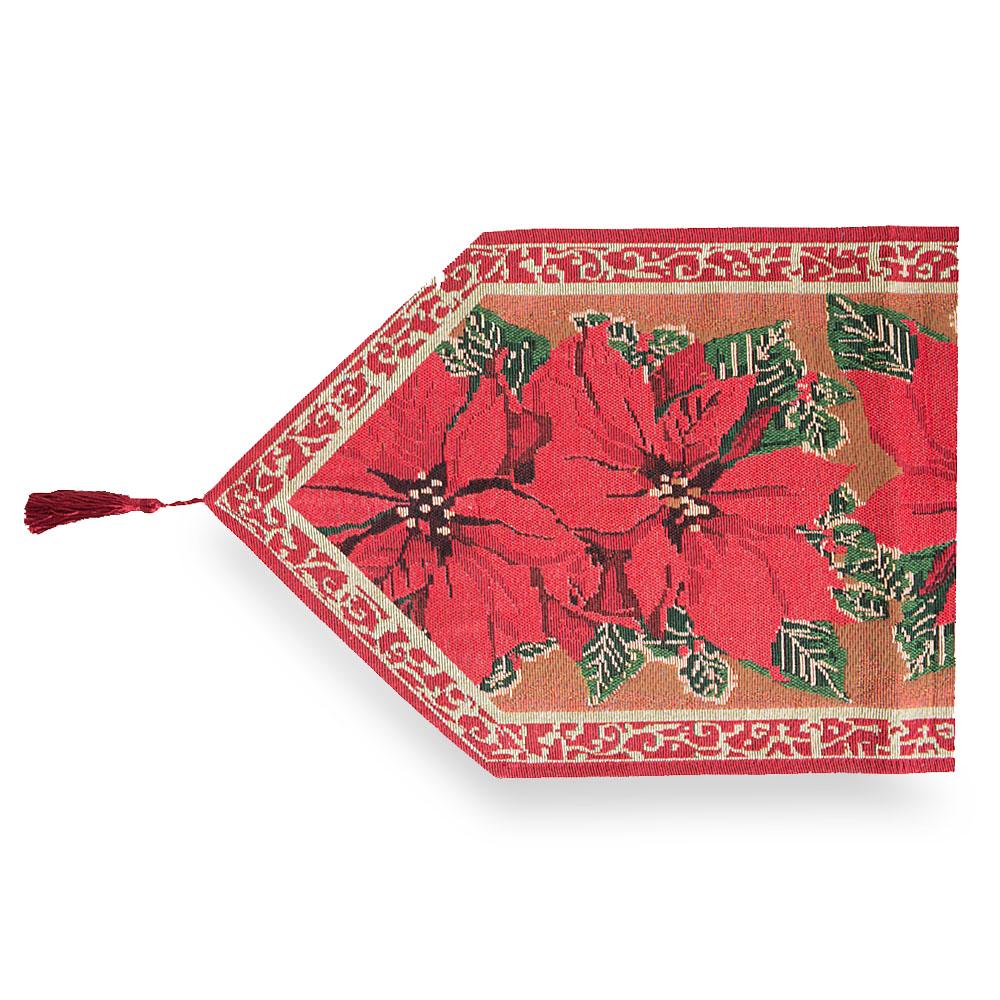 Poinsettia Flowers Christmas Tablecloth Holiday Runner 75 Inches