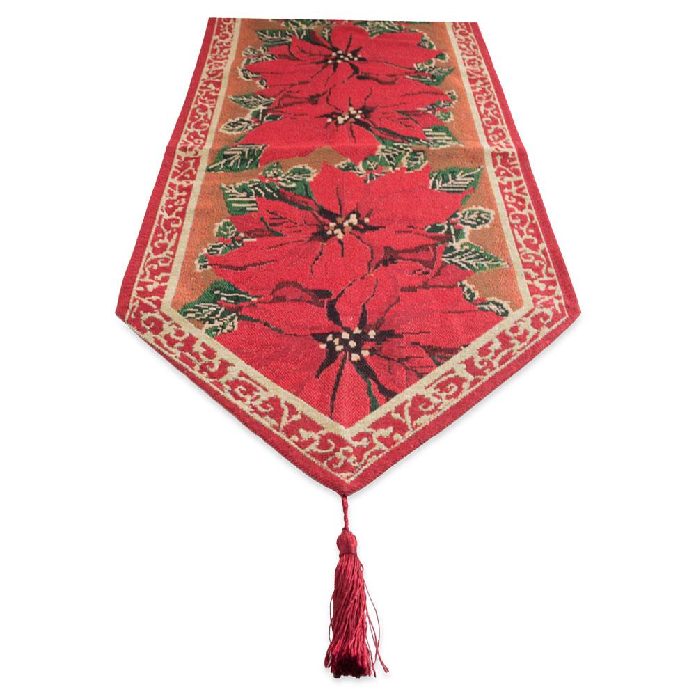 Poinsettia Flowers Christmas Tablecloth Holiday Runner 75 Inches