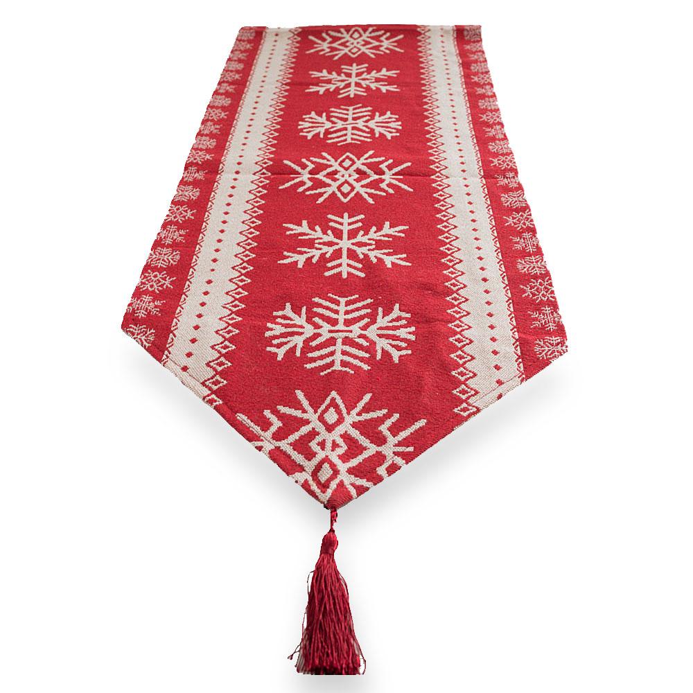 Snowflakes on Red Pattern Christmas Tablecloth Holiday Runner 76.5 Inches
