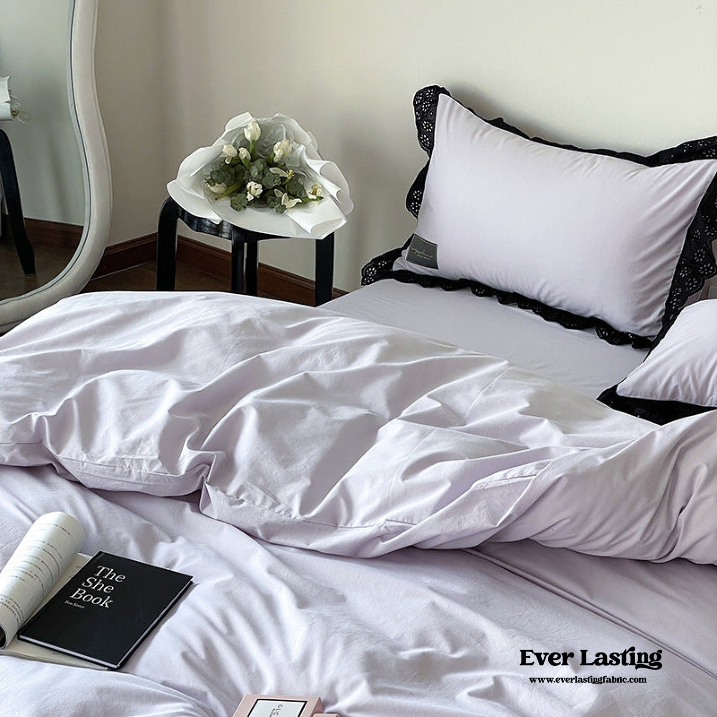 Strawberry Black Lace Ruffle Bedding Set