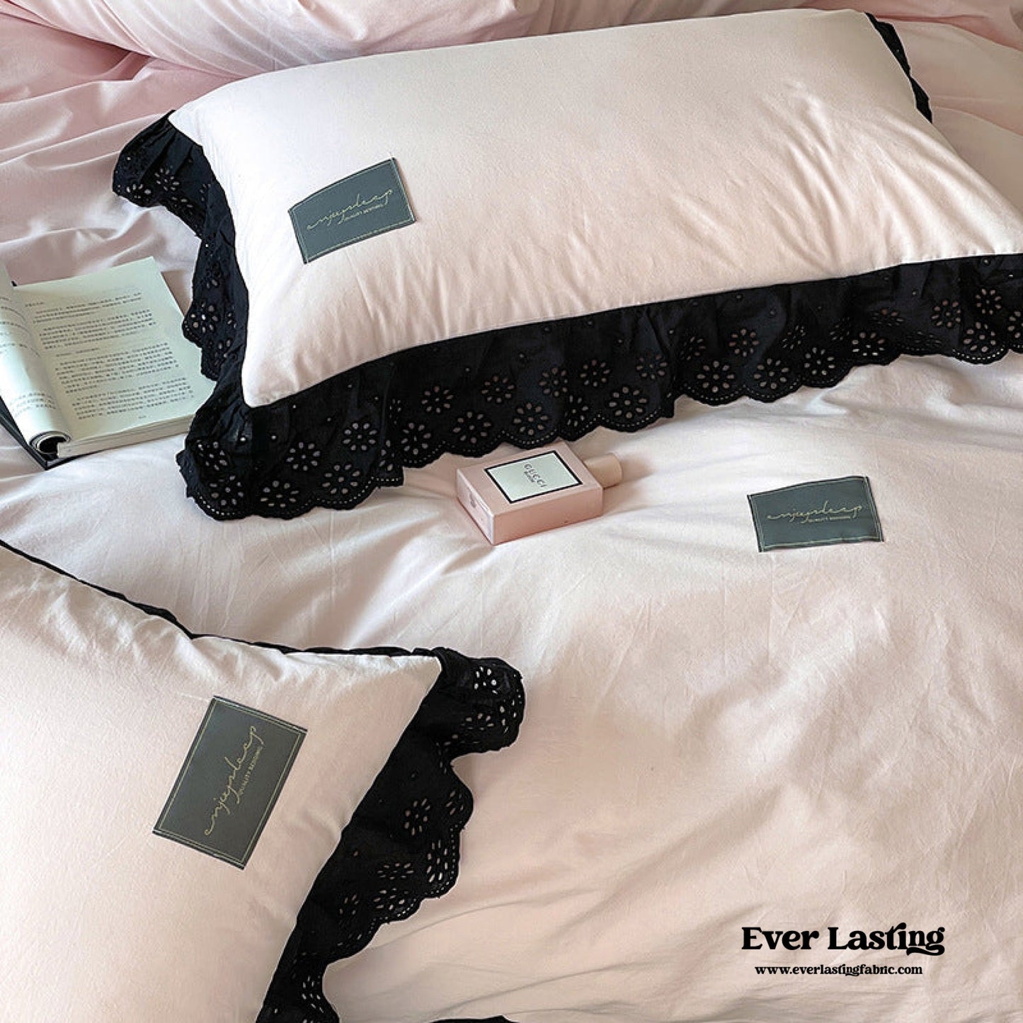 Strawberry Black Lace Ruffle Bedding Set