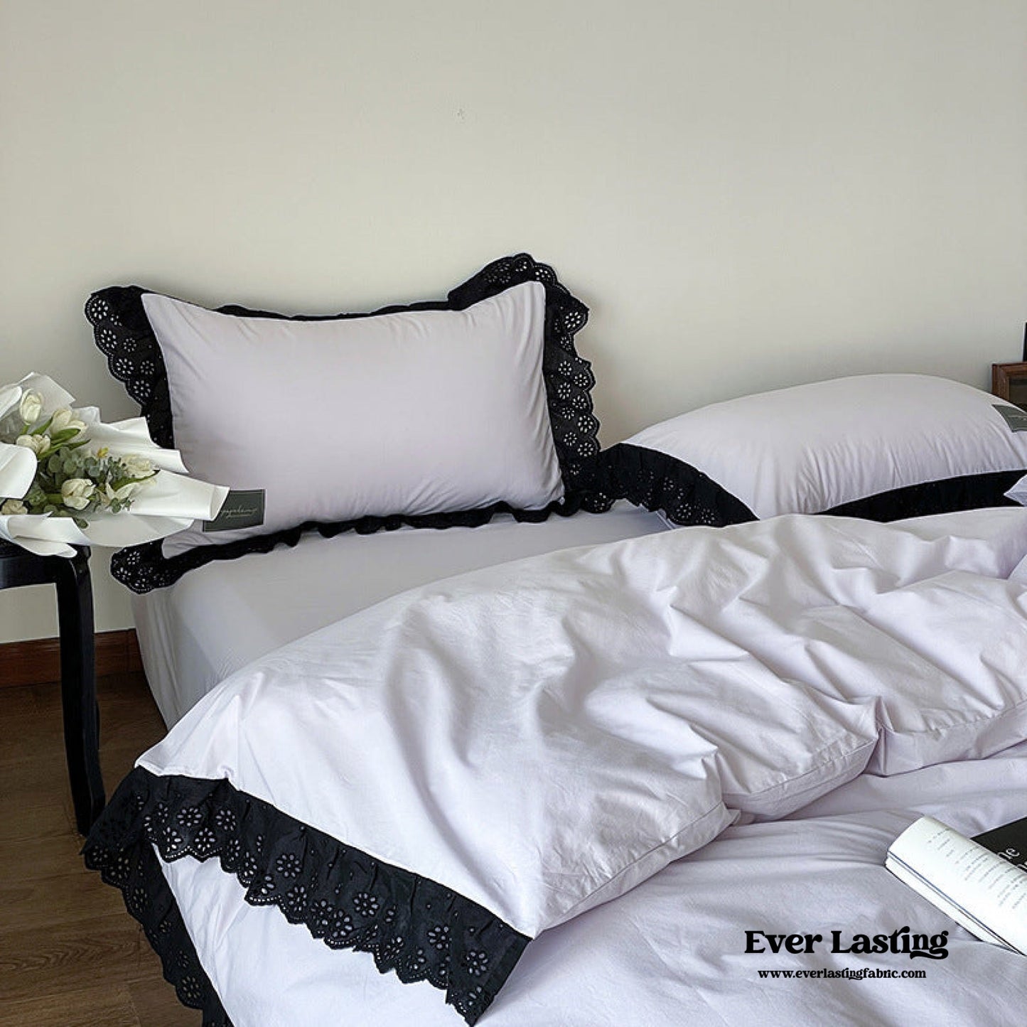 Strawberry Black Lace Ruffle Bedding Set
