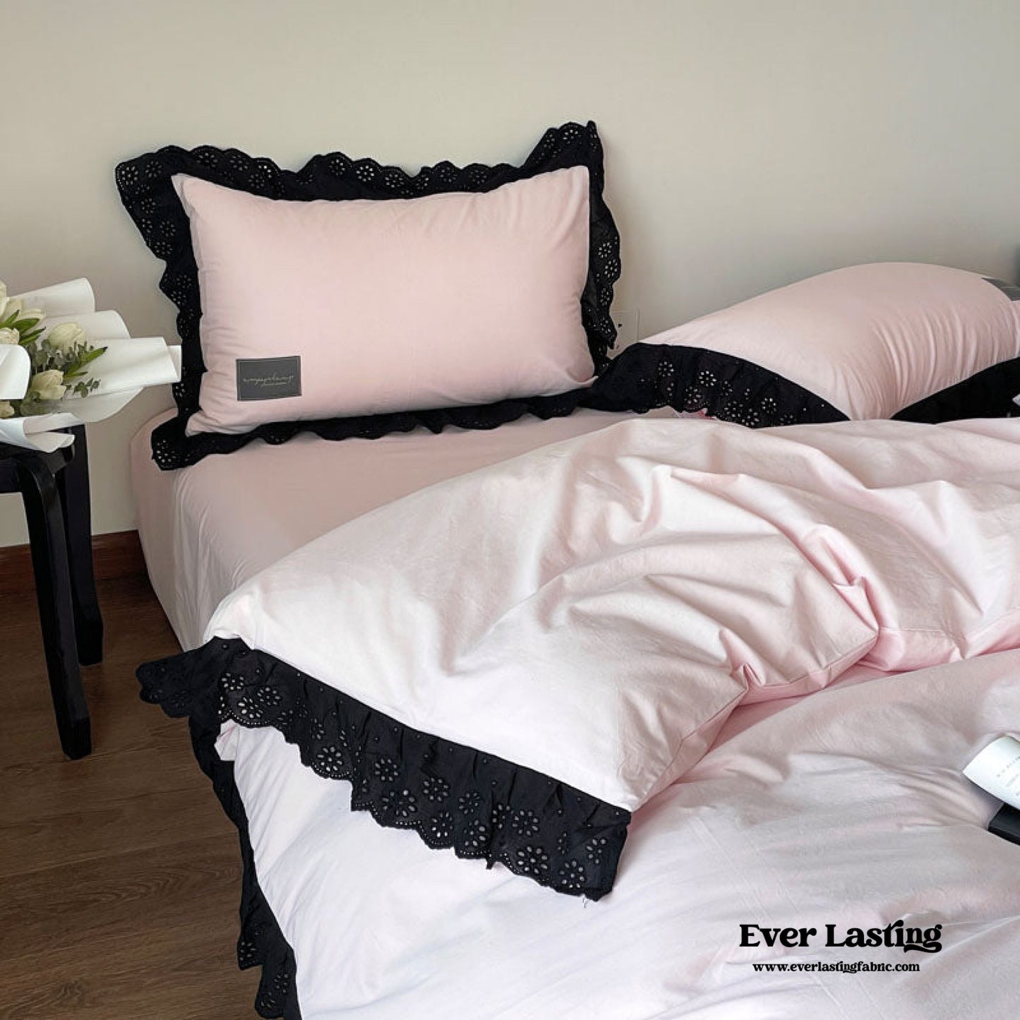 Strawberry Black Lace Ruffle Bedding Set