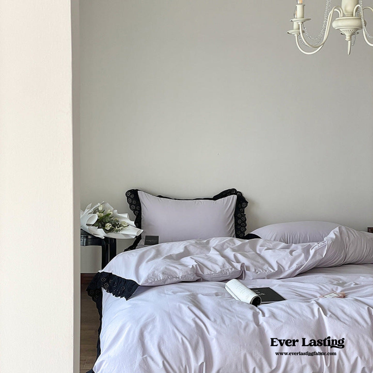 Strawberry Black Lace Ruffle Bedding Set