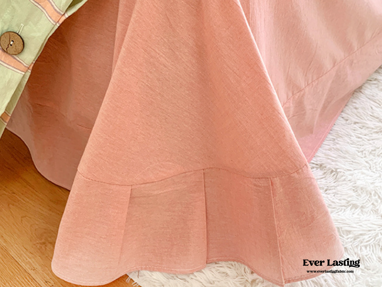 Stripe Buttoned Bedding Set / Mint Pink