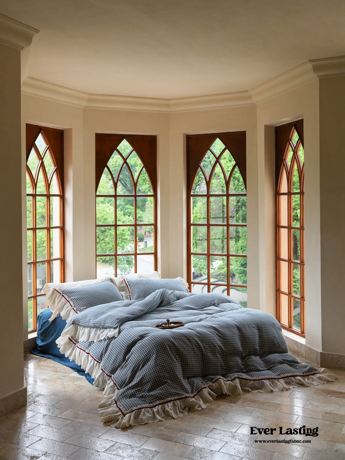 Stripe Ruffle Lace Bedding Set / Neutral Gray