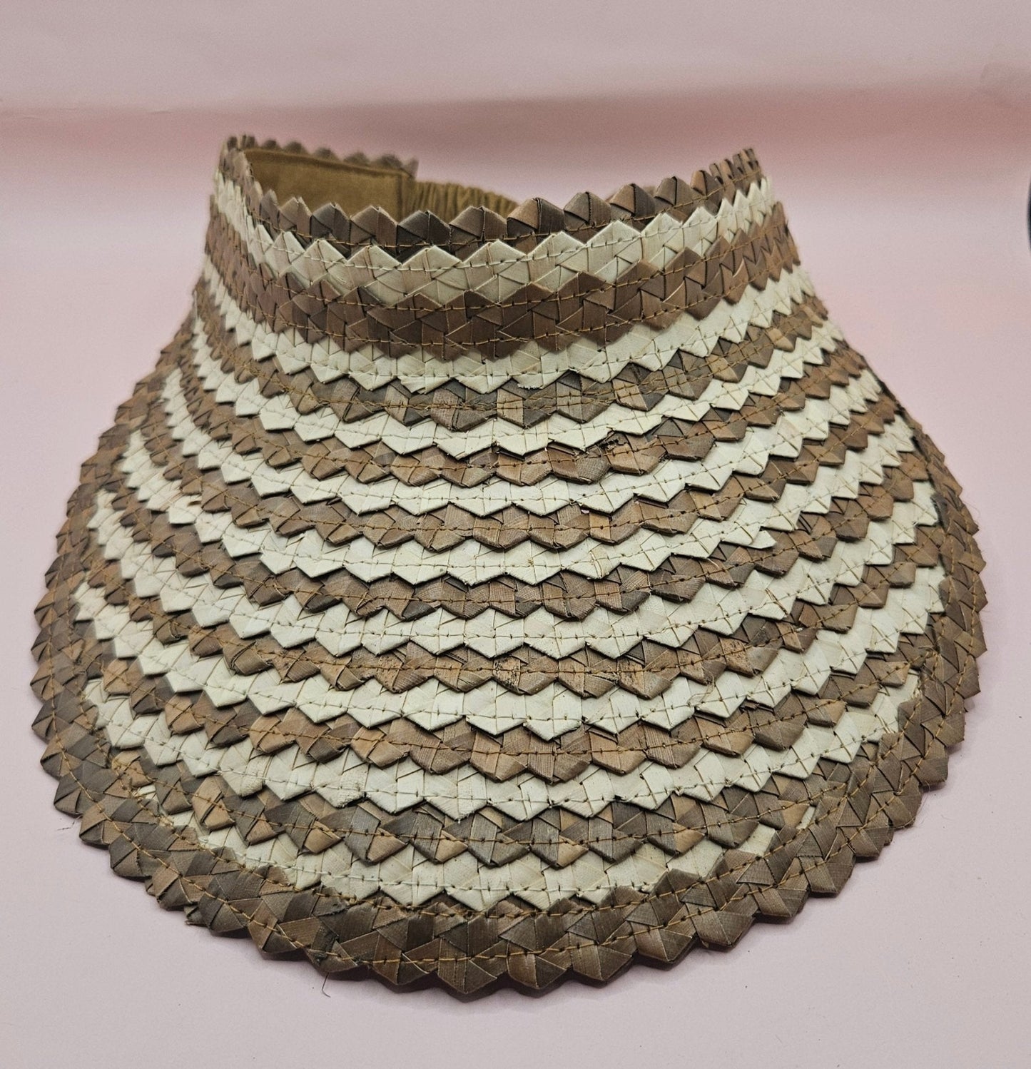 Striped Woven Palm Leaf Visor – Straw Sun Hat | Blue, Green, or Natural | Elastic Back