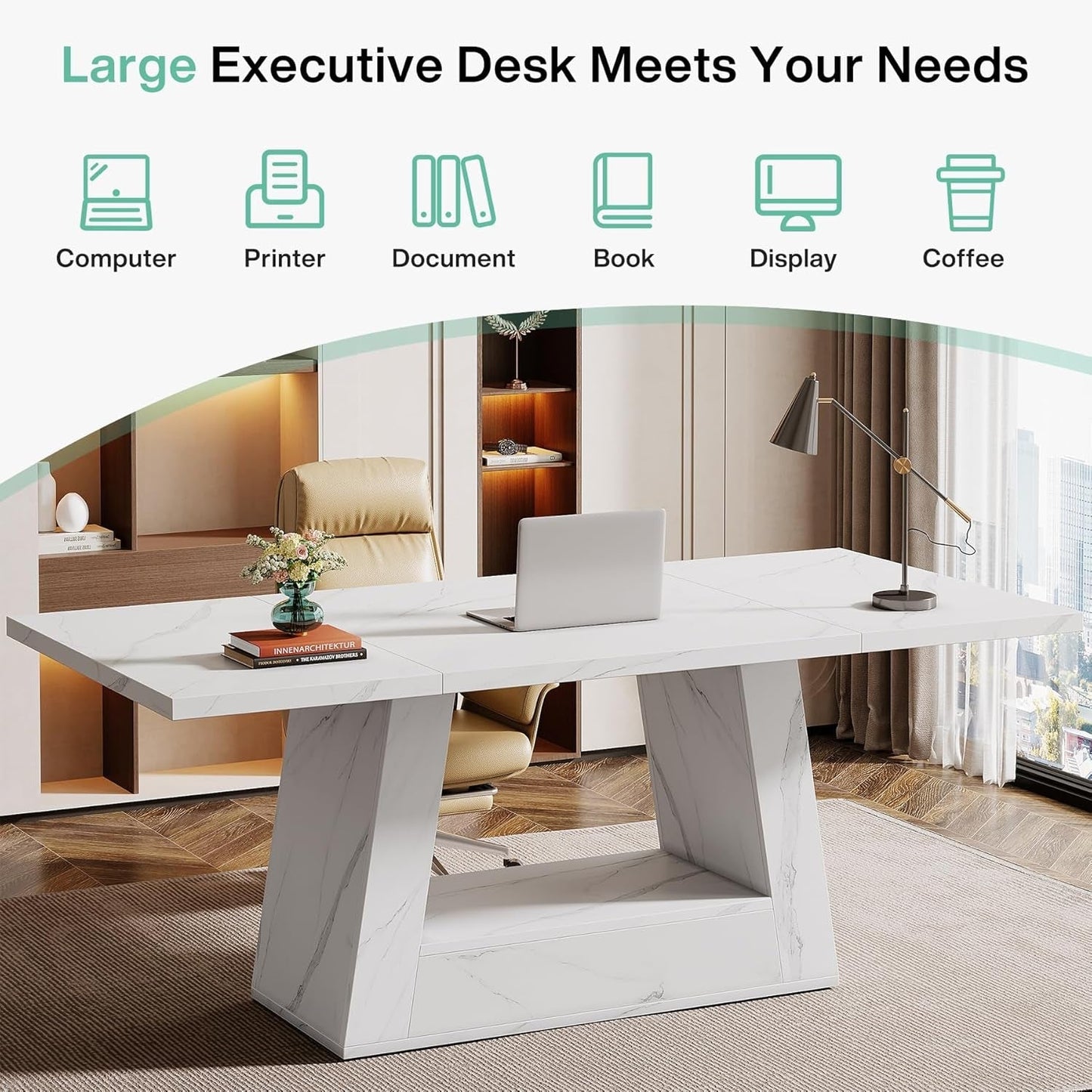 Stylish 63 Inch Large Computer Desk for Home Office