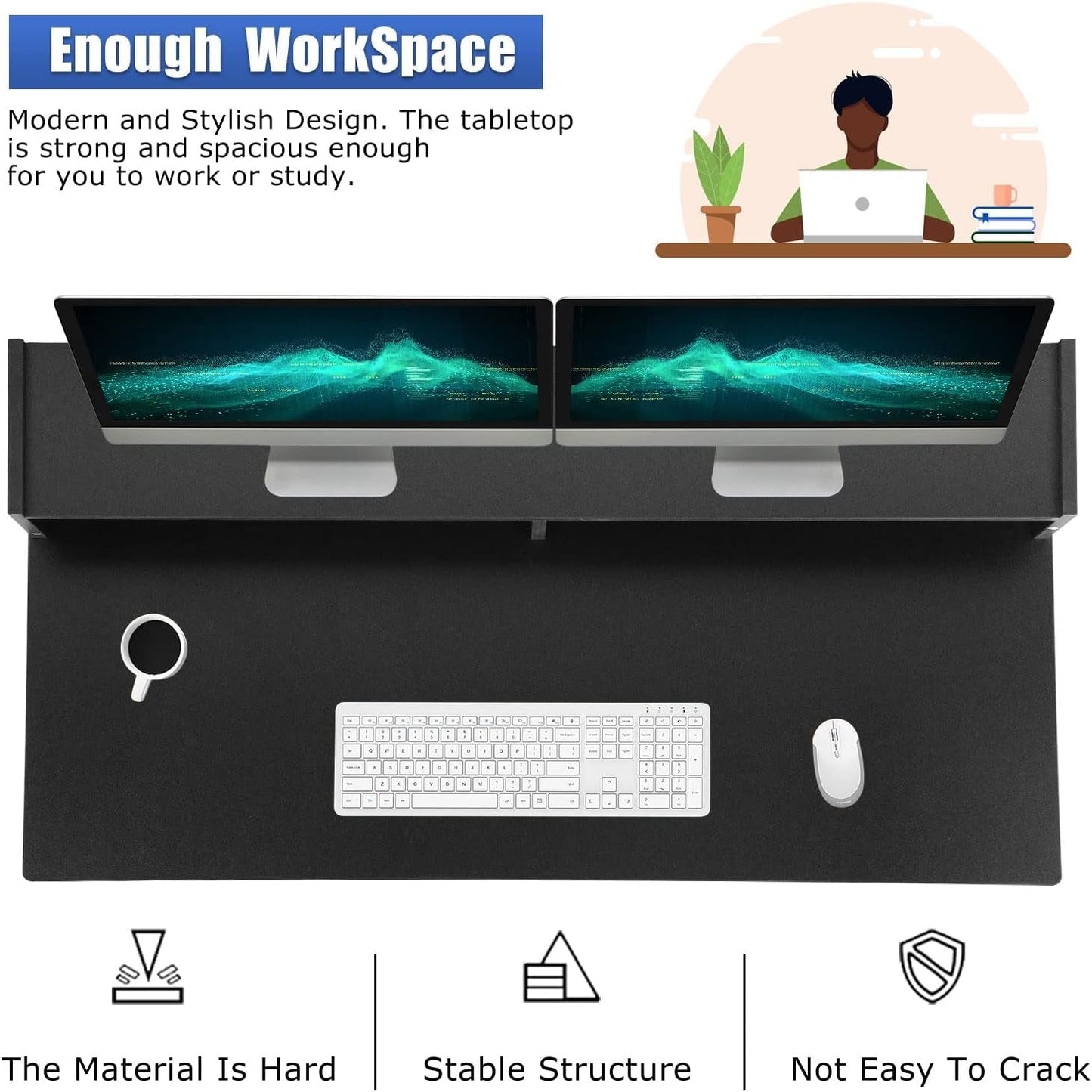 Stylish Office Desk with Drawers and Keyboard Tray