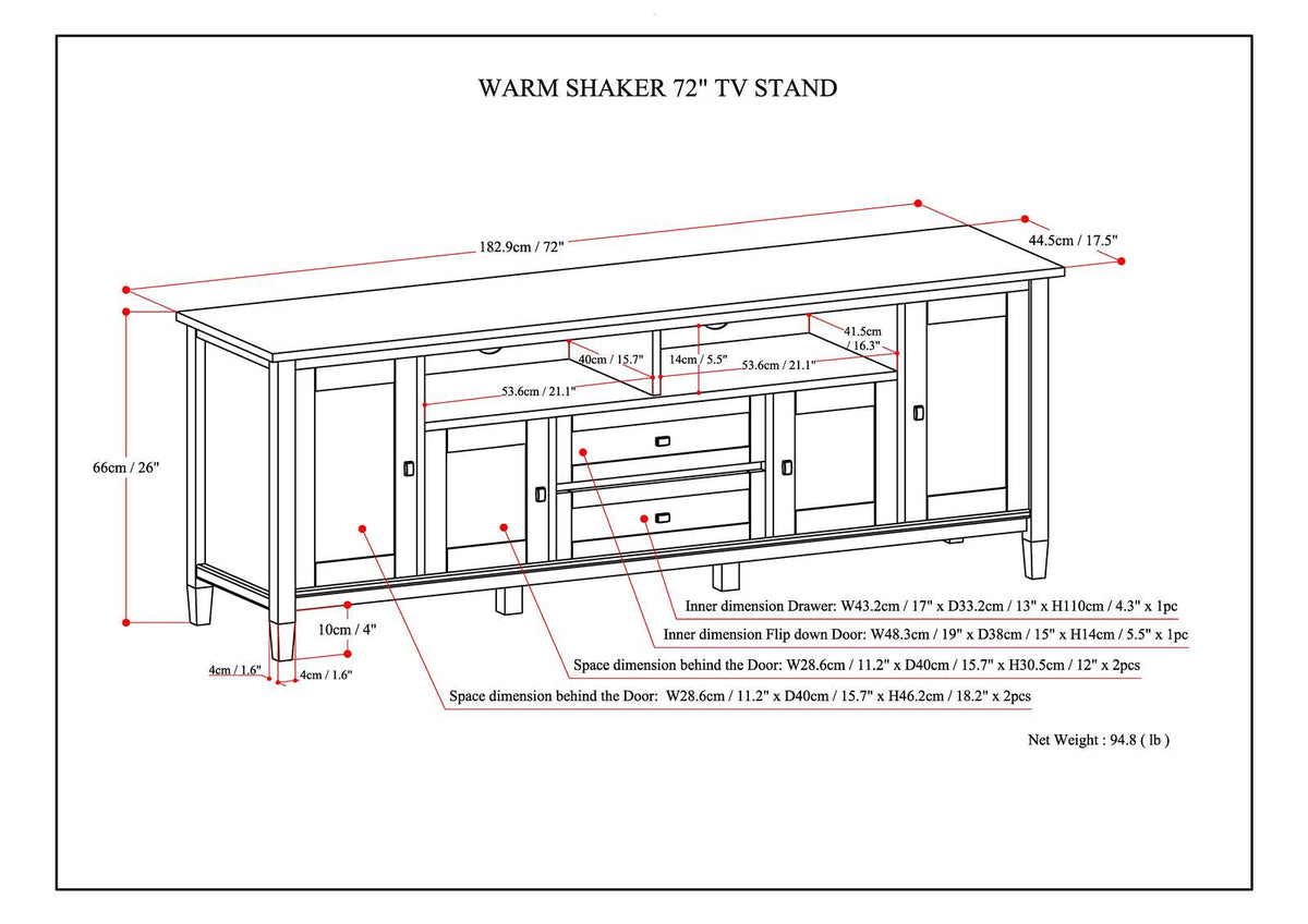 Warm Shaker 72 Inch Wide Solid Wood TV Stand in Rustic
