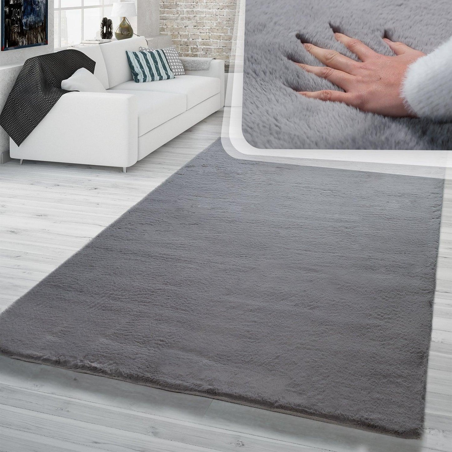 Super Soft Area Rug Fluffy High Pile Cosy Luxurious Touch in Solid Anthracite