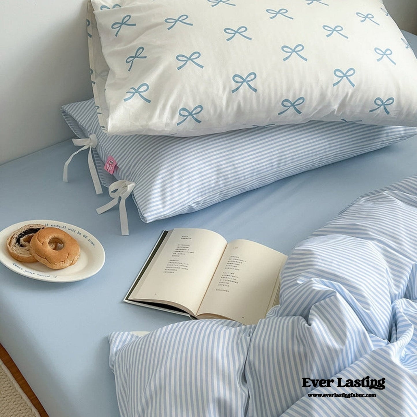 Sweet Bow Striped Bedding Set / Pink