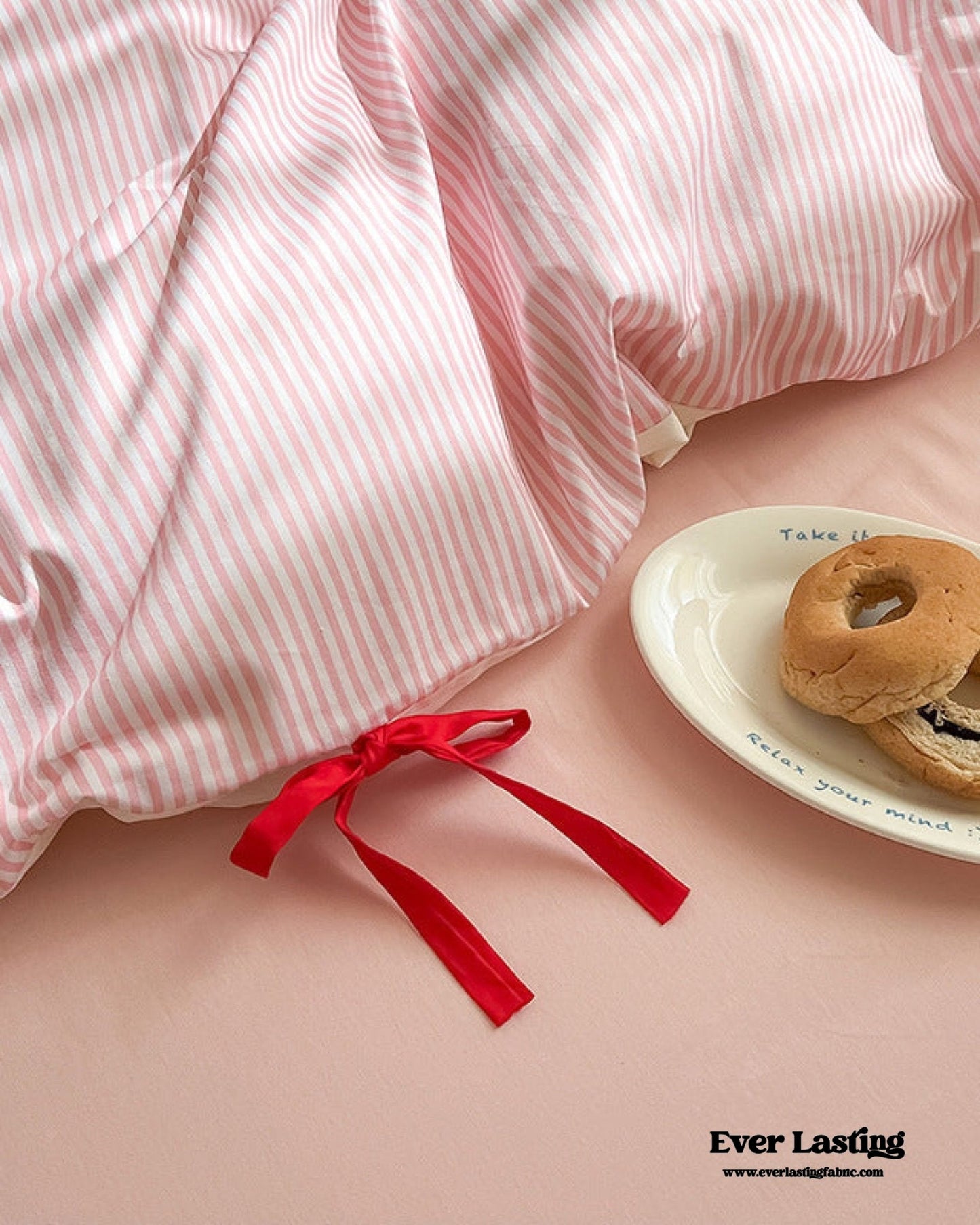 Sweet Bow Striped Bedding Set / Pink