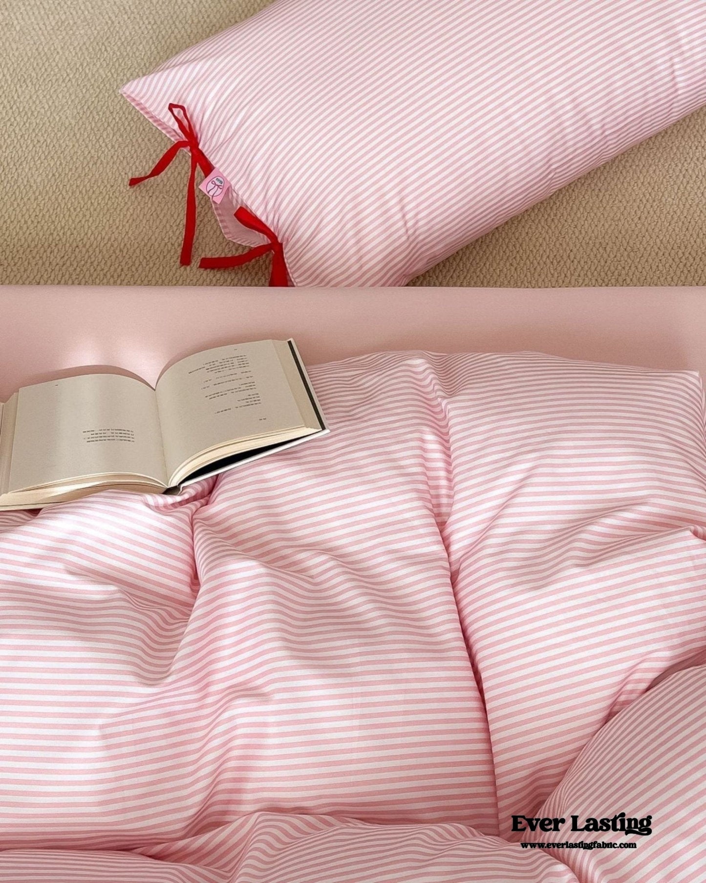 Sweet Bow Striped Bedding Set / Pink