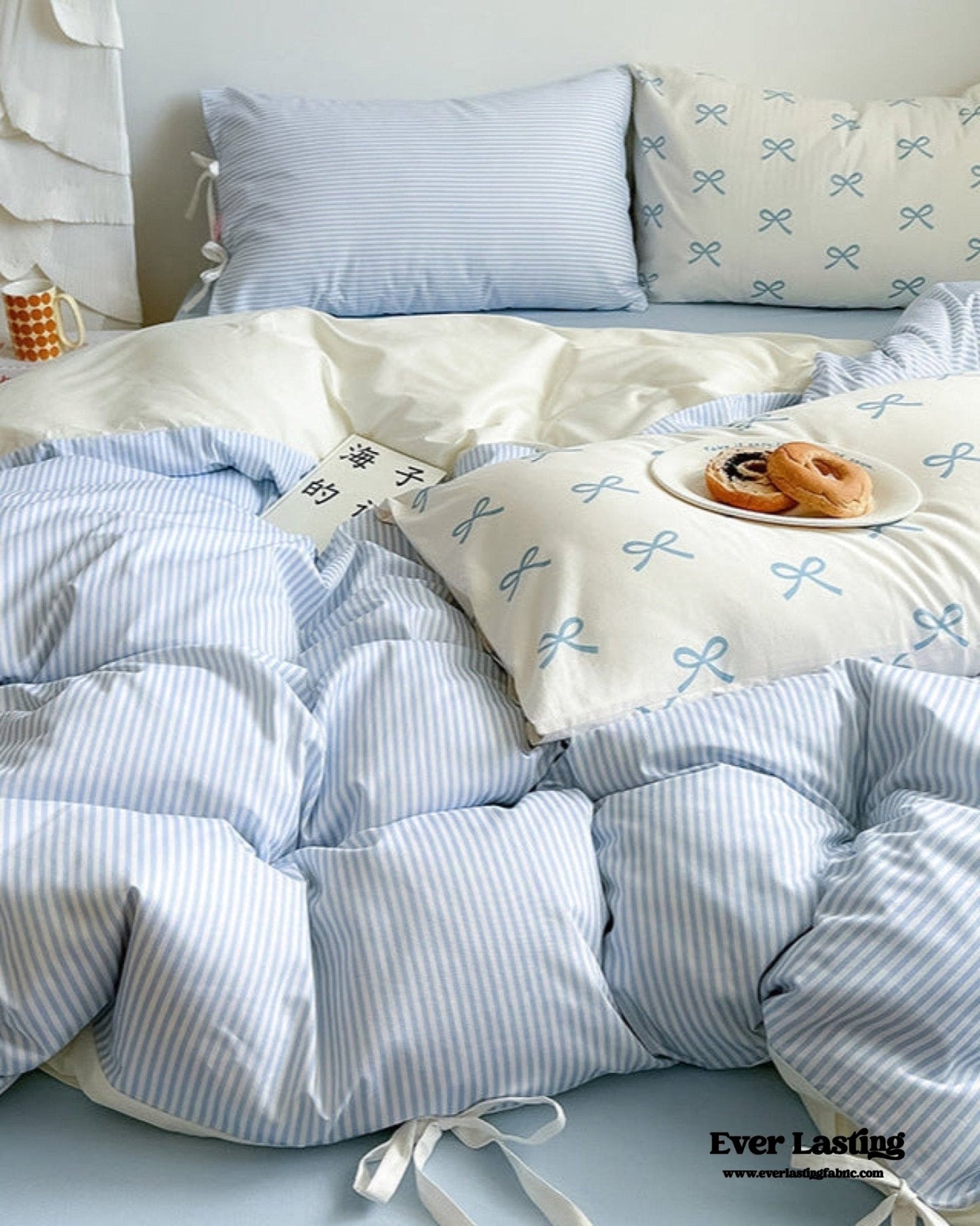 Sweet Bow Striped Bedding Set / Pink