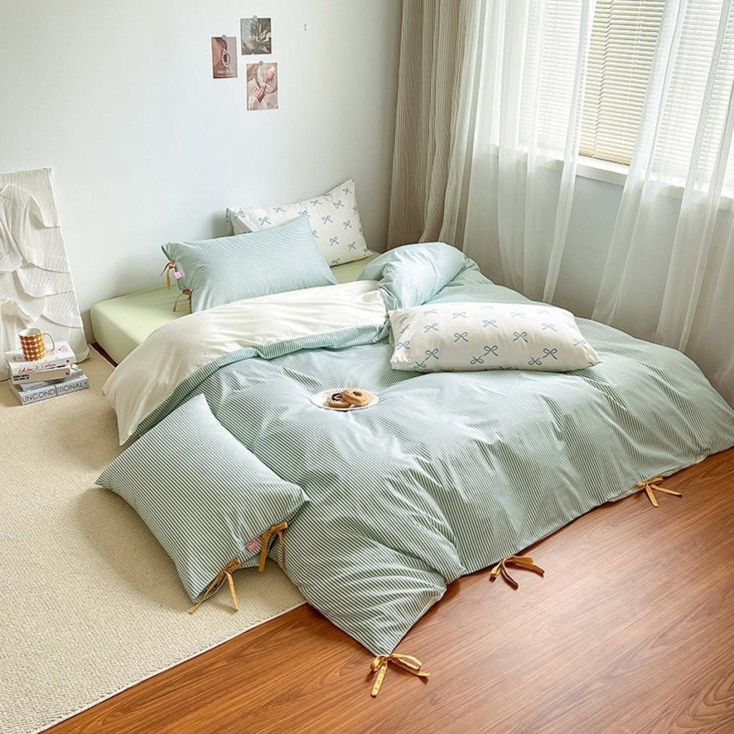 Sweet Bow Striped Bedding Set / Pink