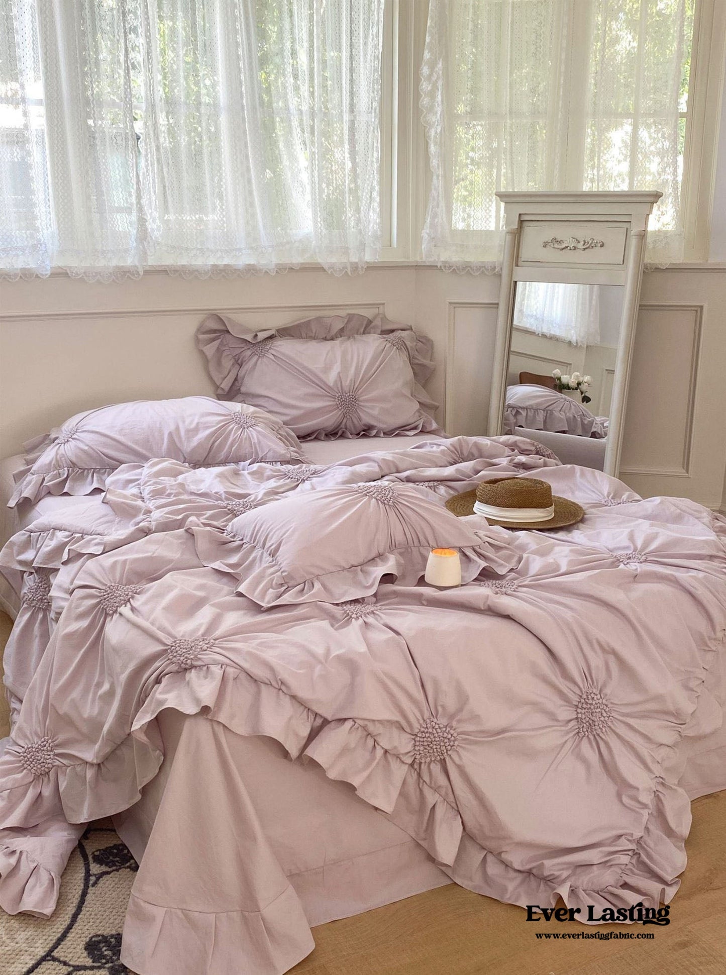 Sweet Heart Embroidered Ruffle Bedding Set / Blue