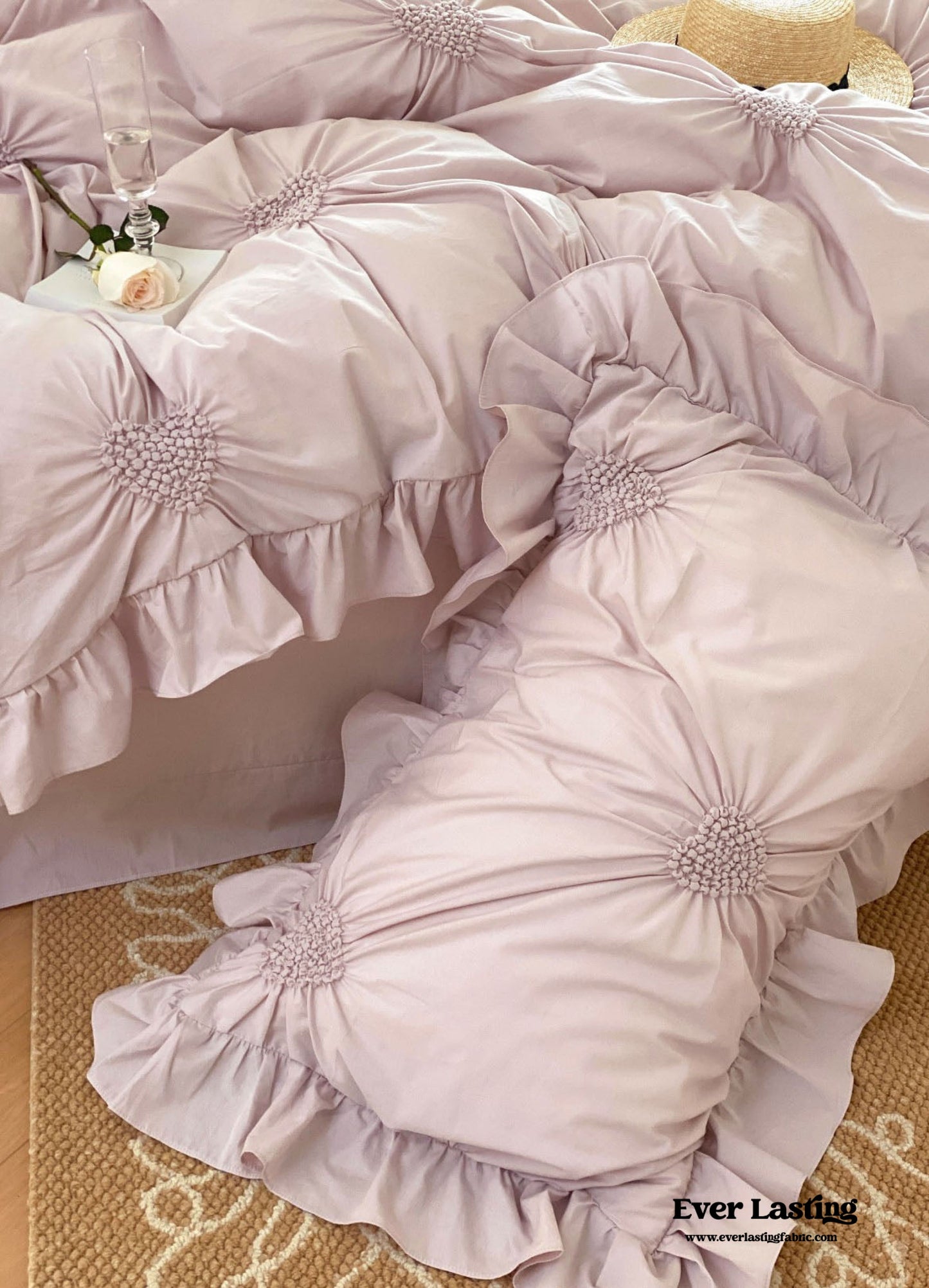 Sweet Heart Embroidered Ruffle Bedding Set / Purple