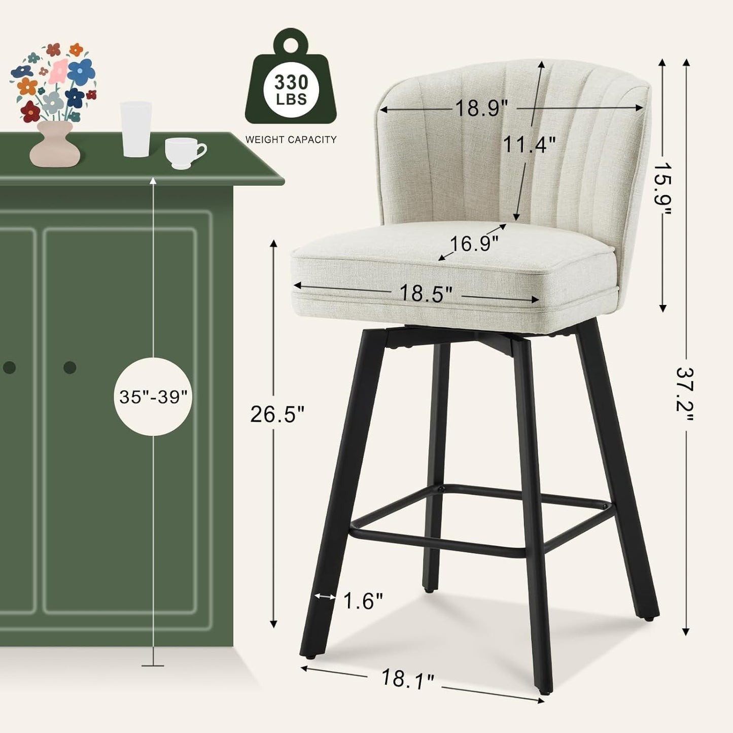 Swivel Counter Height Bar Stools Set Of 3 26 Inch Beige