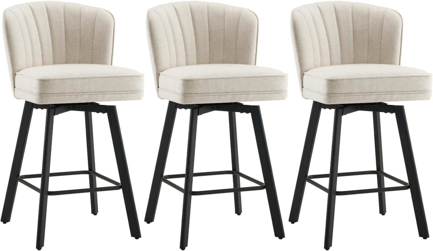 Swivel Counter Height Bar Stools Set Of 3 26 Inch Beige