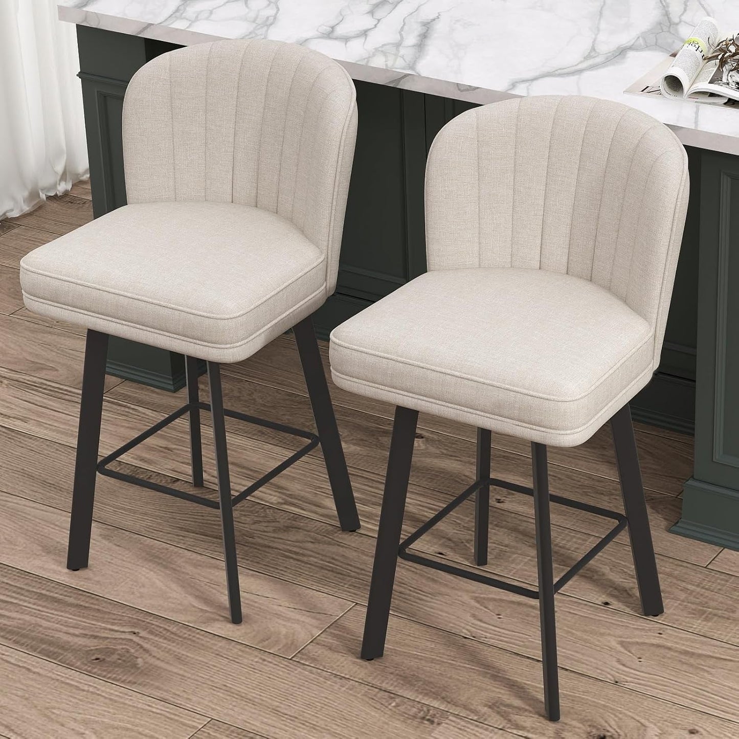 Swivel Counter Height Bar Stools Set Of 3 26 Inch Beige