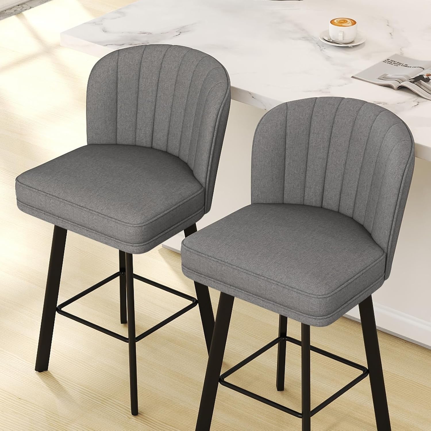 26 Counter Height Bar Stools Set Of 3 Gray Faux Leather - stylish swivel chairs for kitchen or bar use.