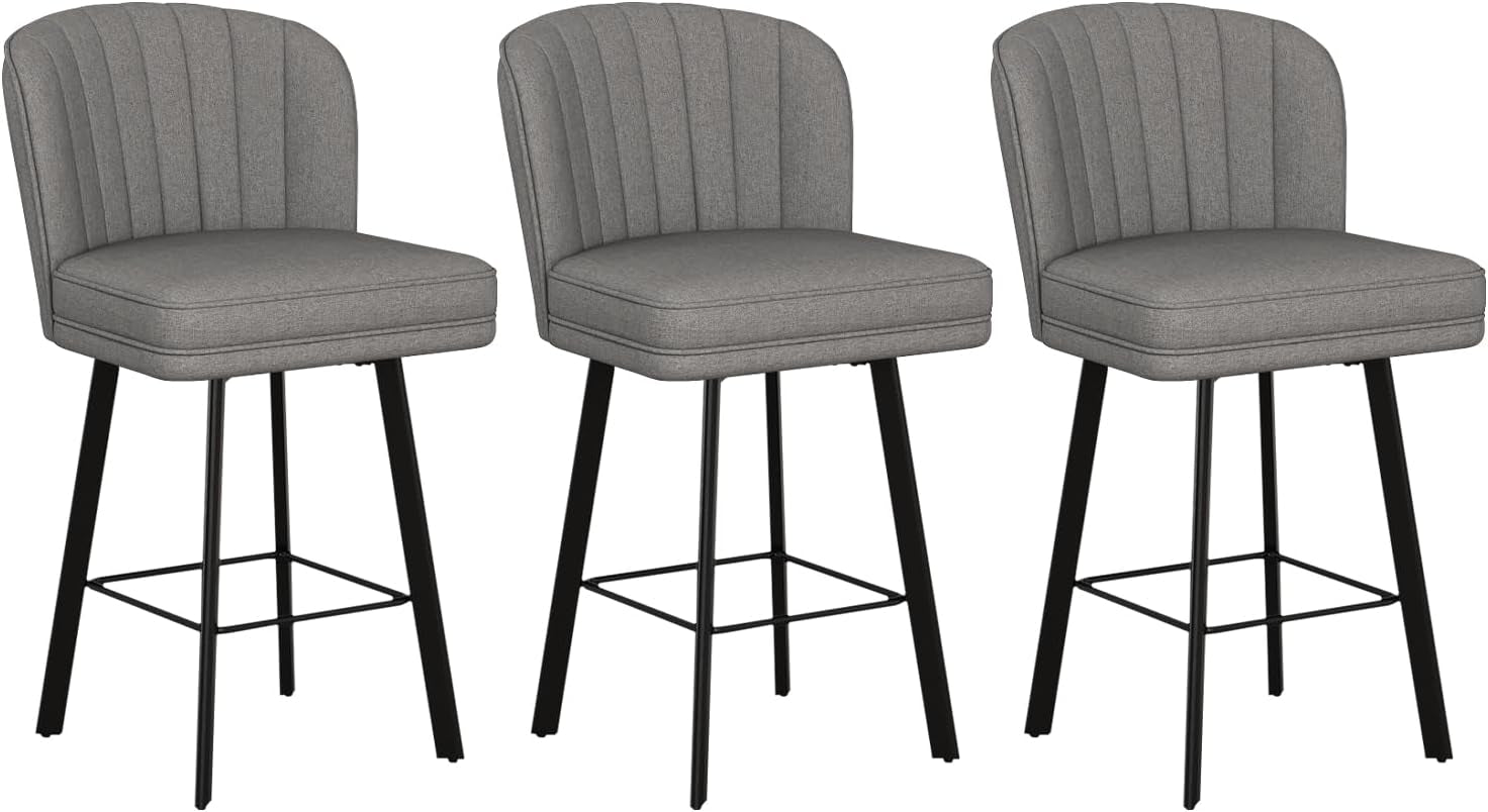 26 Counter Height Bar Stools Set Of 3 Gray Faux Leather with stylish design, perfect for kitchens and cafes.