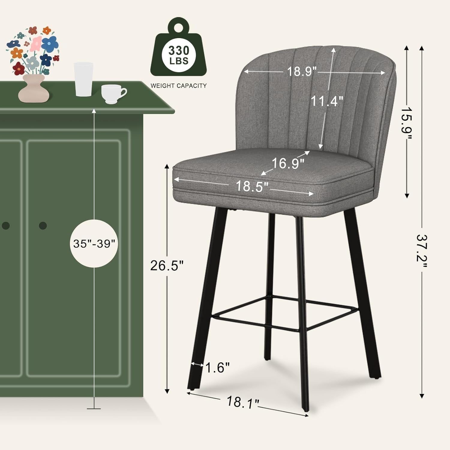 26 Counter Height Bar Stools Set Of 3 Gray Faux Leather dimensions and weight capacity illustration