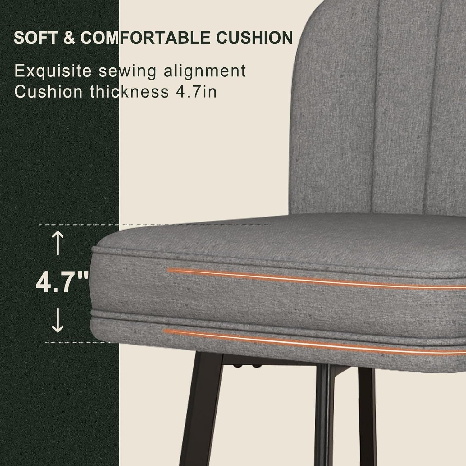 26 Counter Height Bar Stools Set Of 3 Gray Faux Leather cushioned seat detail showing thickness and design.