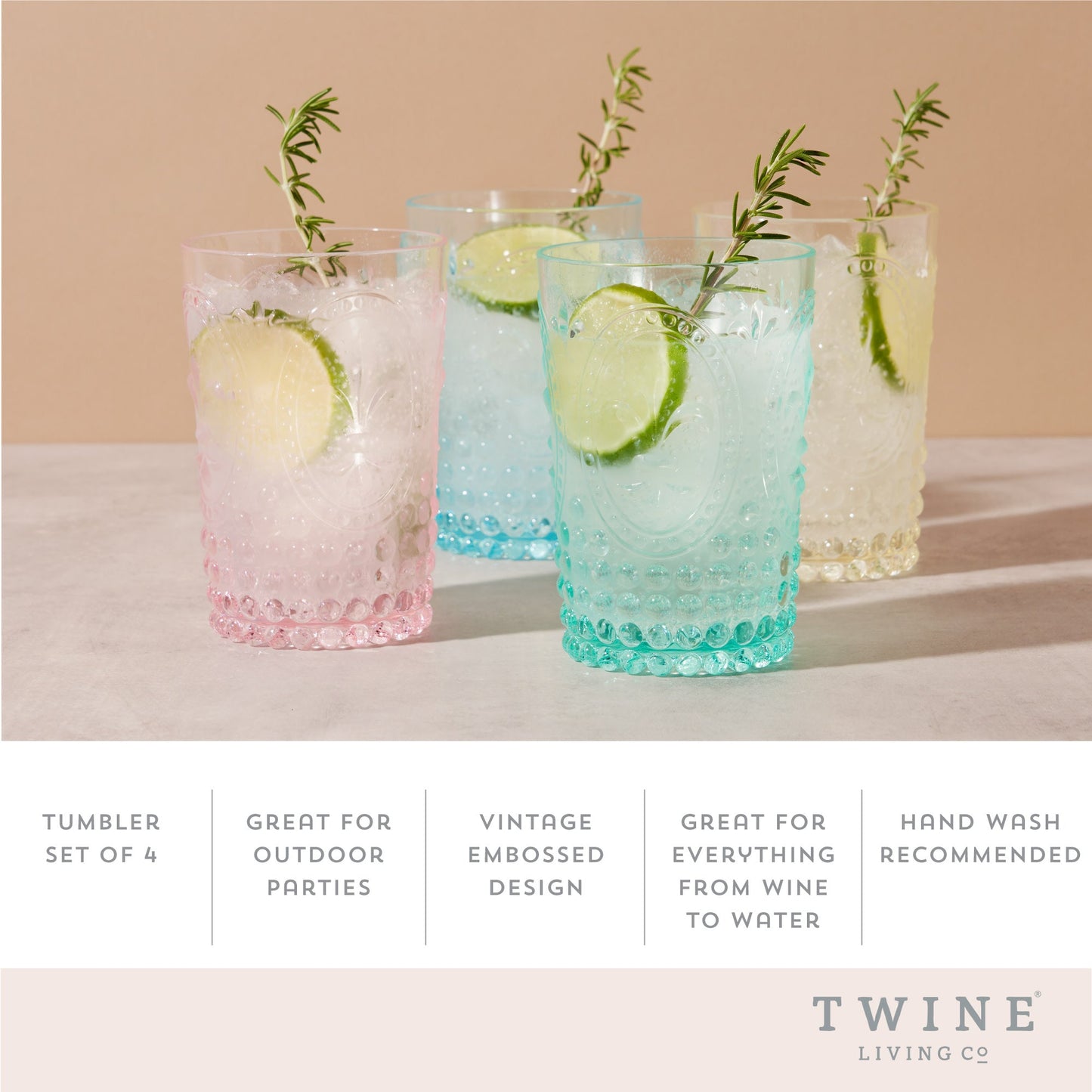 Acrylic Embossed Tumblers, Set of 4