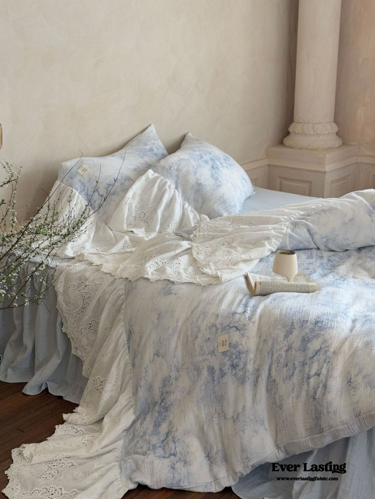 Sylvie Lace Gauze Bedding Set / Blue Sky
