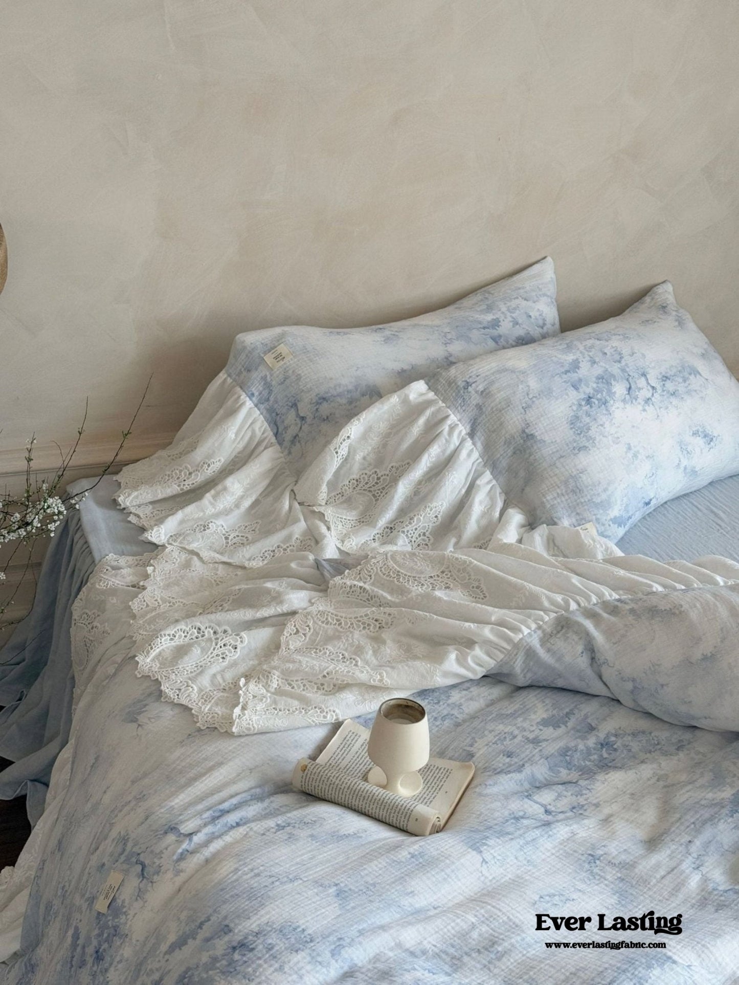 Sylvie Lace Gauze Bedding Set / Blue Sky