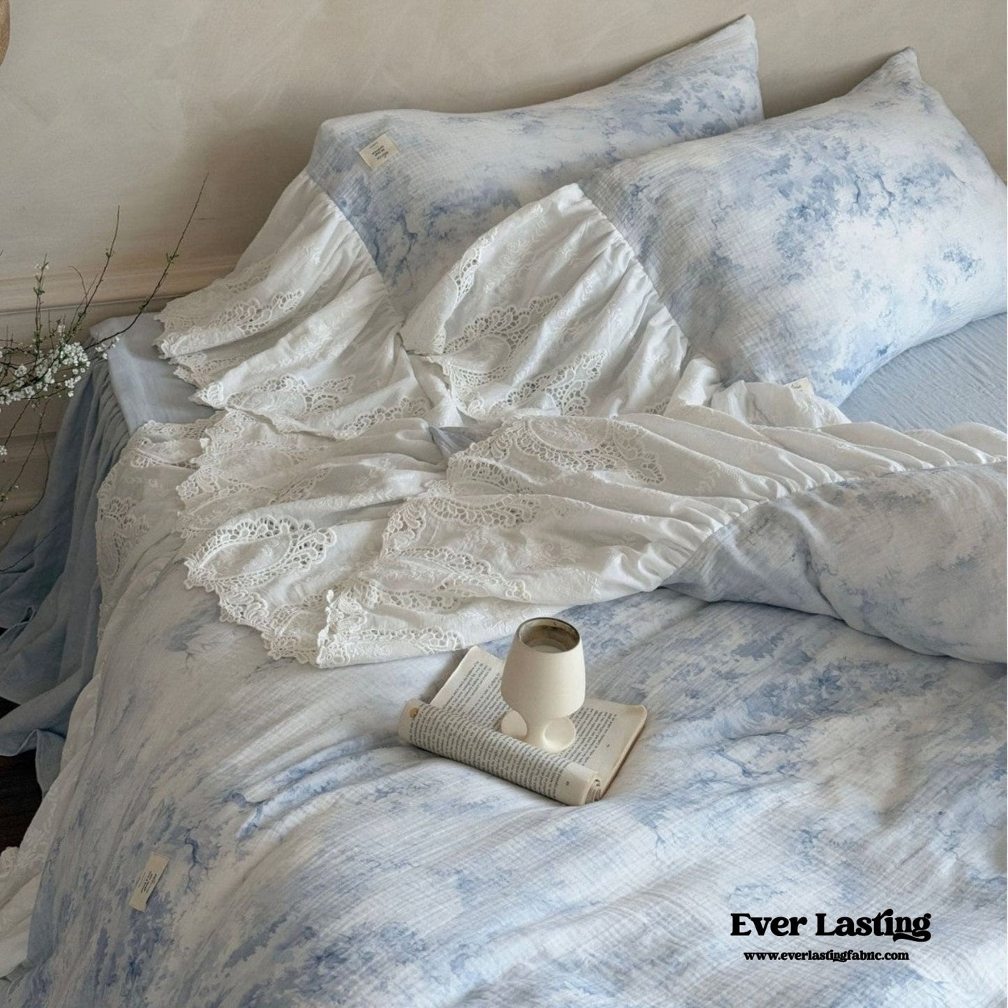 Sylvie Lace Gauze Bedding Set / Blue Sky