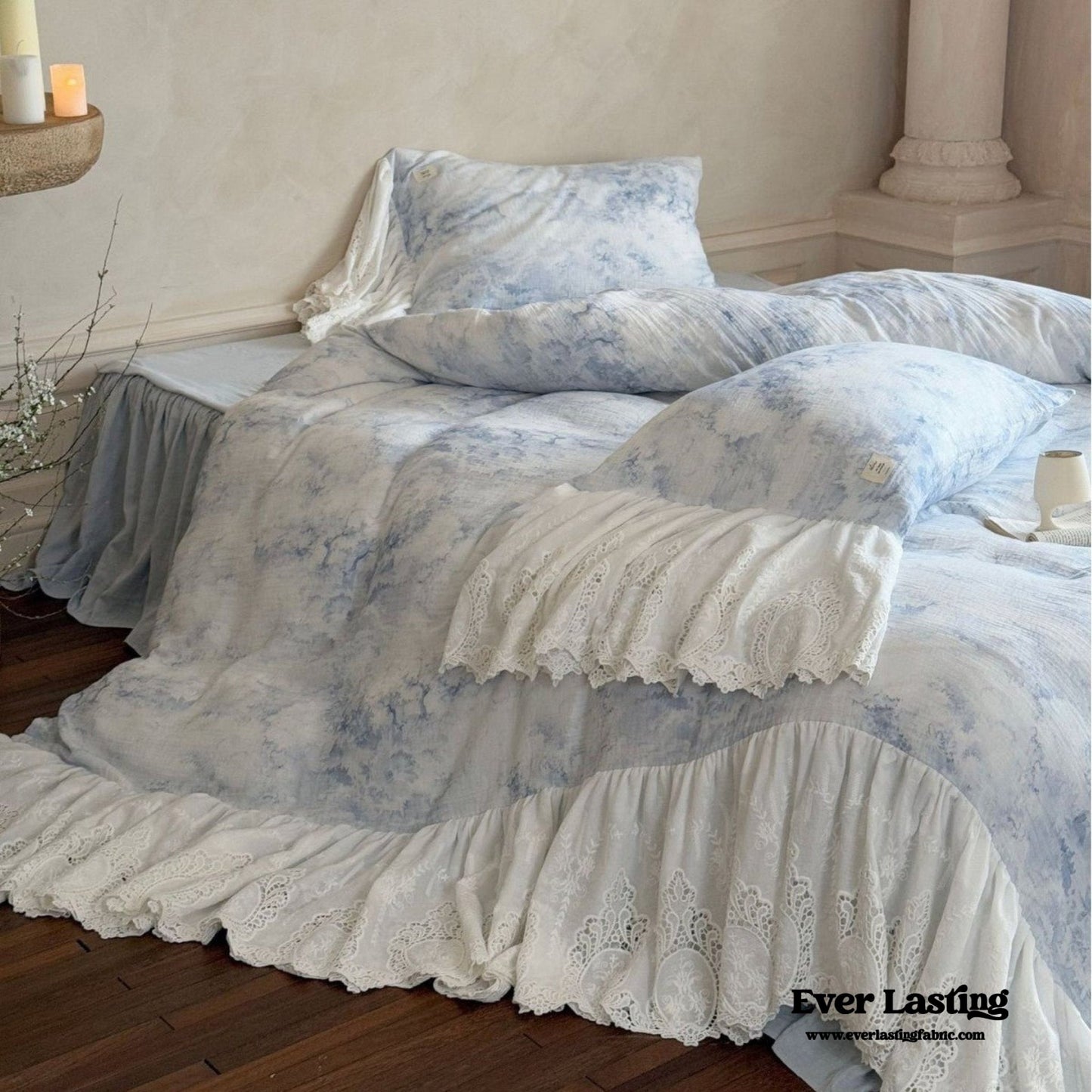 Sylvie Lace Gauze Bedding Set / Blue Sky