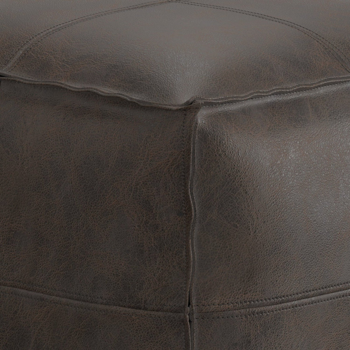 Brody 18 Inch Wide Square Top Stitch Pouf in Distressed