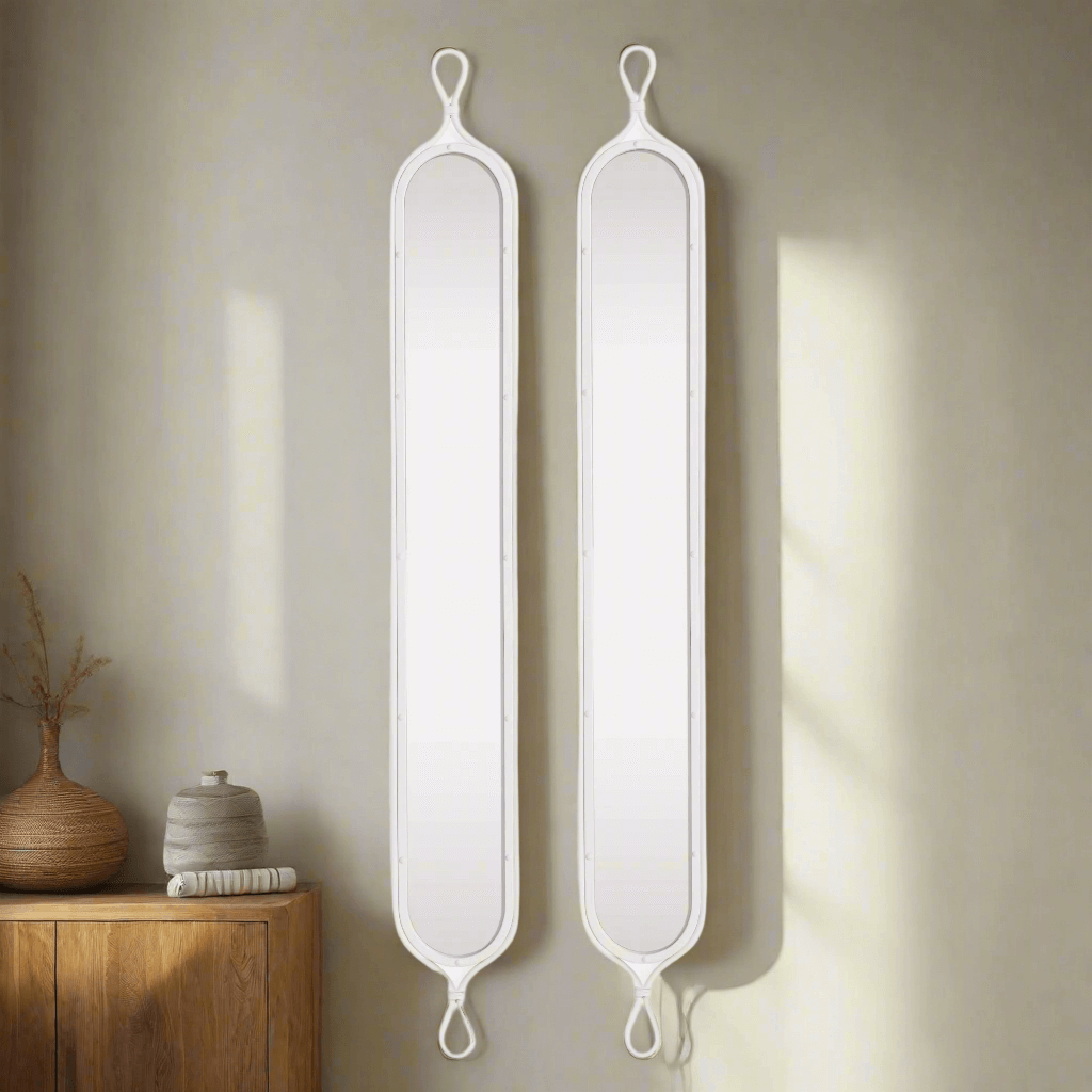 Tall White Mirrors with Vintage French Design (Set of 2)