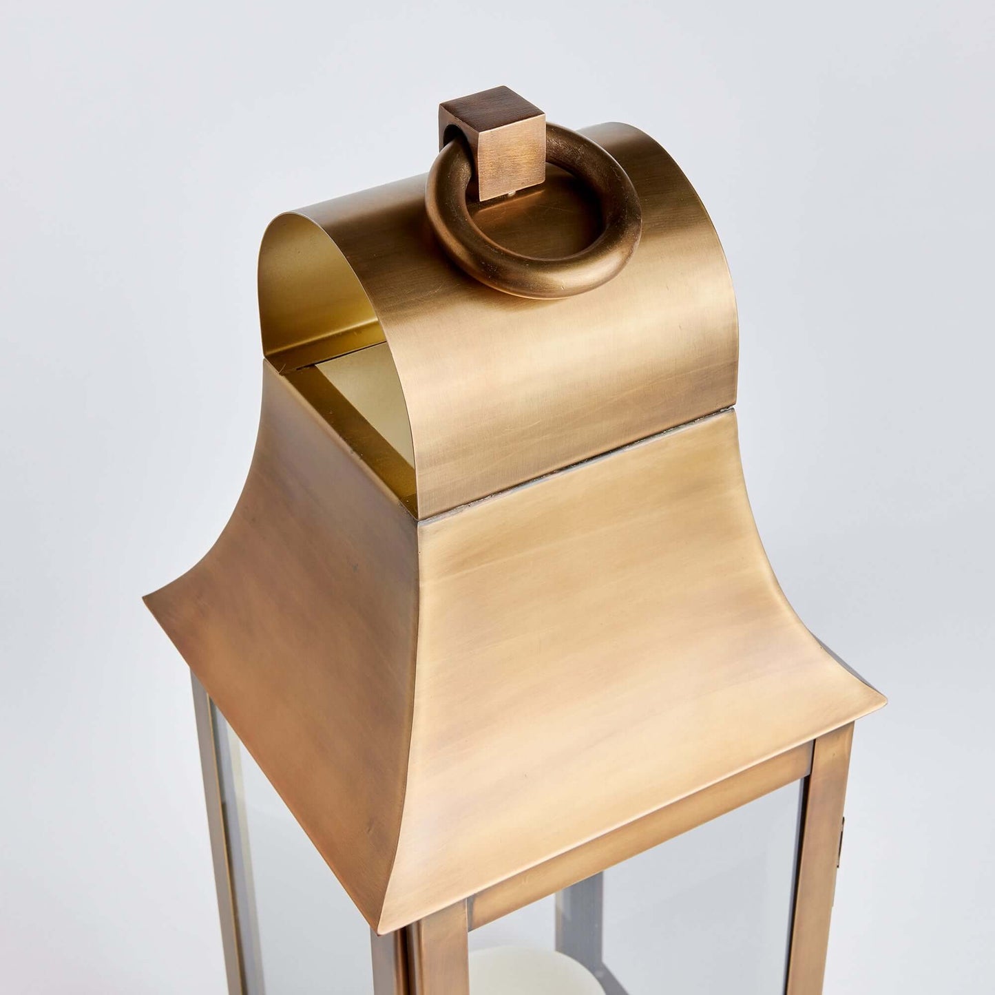 Tall Antique Brass Candle Lantern with Hanging Loop