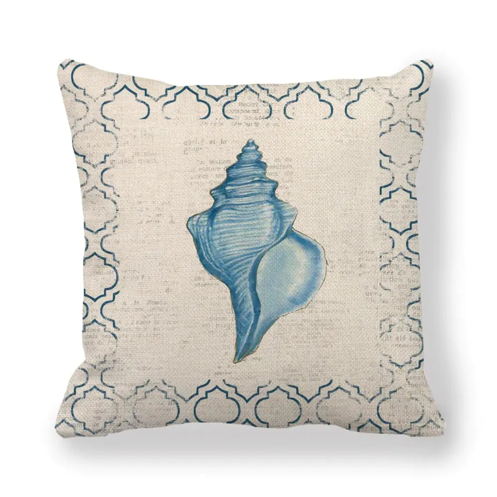 Blue Wind Sea Life Linen Pillowcase 18x18in