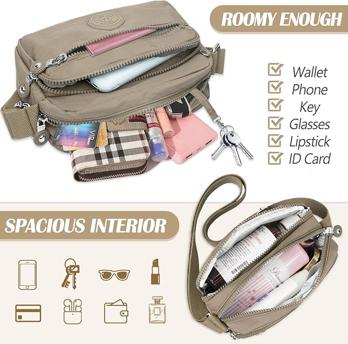 TEUEN Nylon Large Multi-Pocket Shoulder Bag