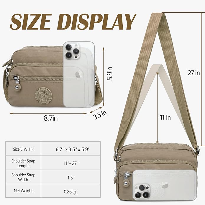 TEUEN Nylon Large Multi-Pocket Shoulder Bag