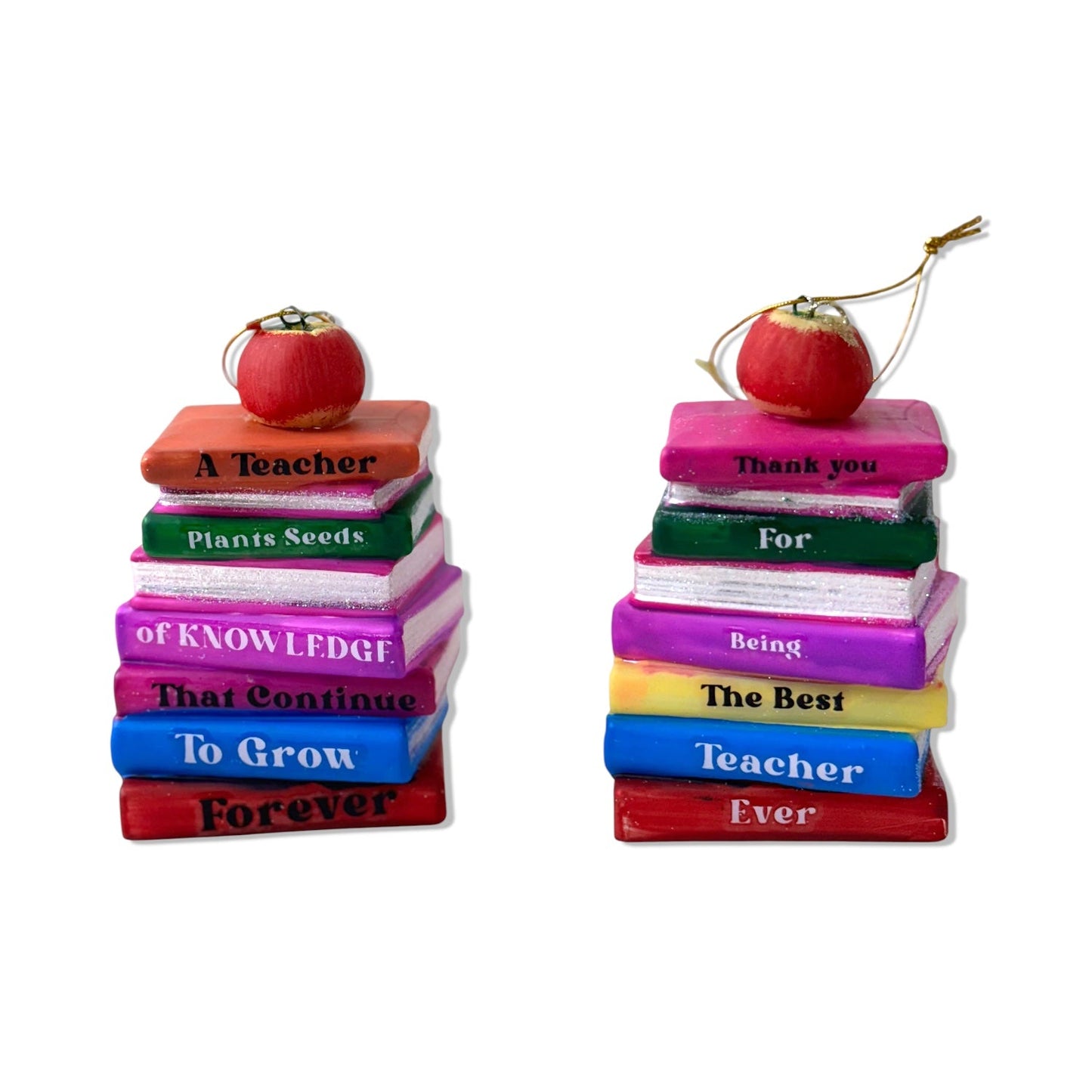 Teacher Appreciation Stacked Books Glass Ornament | 2 Styles