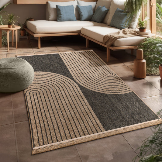 In- & Outdoor Rug Cologne with Modern Lines Design in Beige Black
