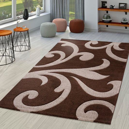 Area Rug Lafleur Modern Floral Pattern with Contour Cut - Brown