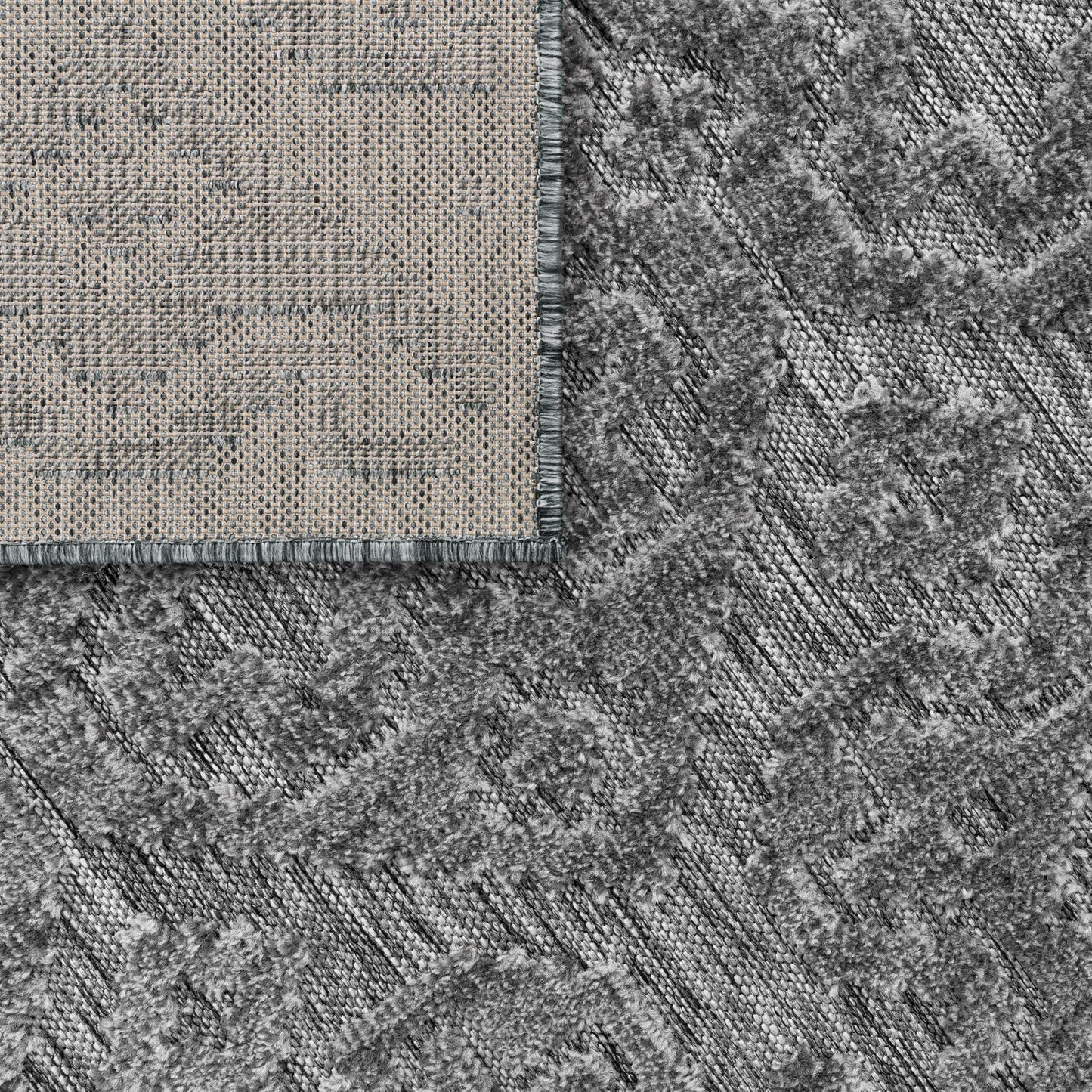 In- & Outdoor Rug Marrakesh High-Low Diamond Effect Pattern Anthracite