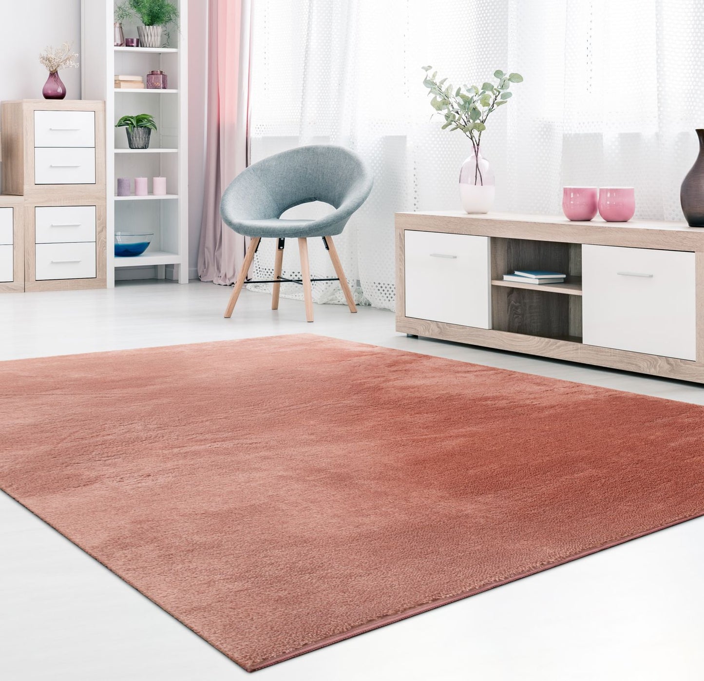 Soft Area Rug with Anti-Slip Backing Washable - Pink