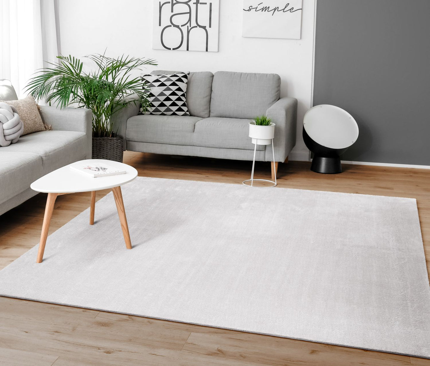 Soft Area Rug with Anti-Slip Backing Washable - Silver
