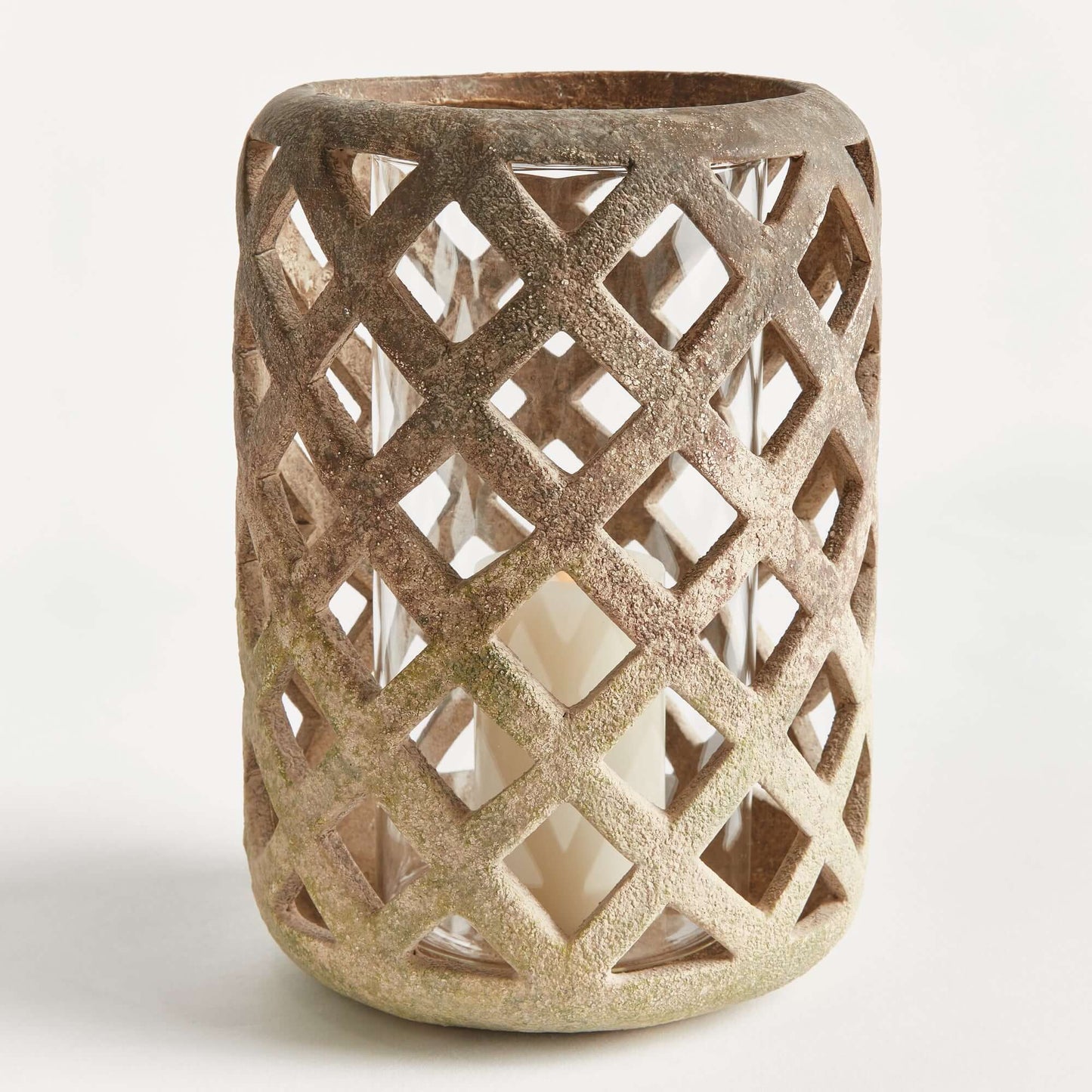 Terracotta Hurricane Candle Holder with Glass Insert