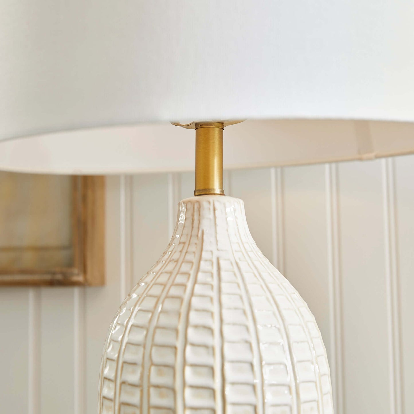 Textured Vintage Ceramic Table Lamp in White Glaze