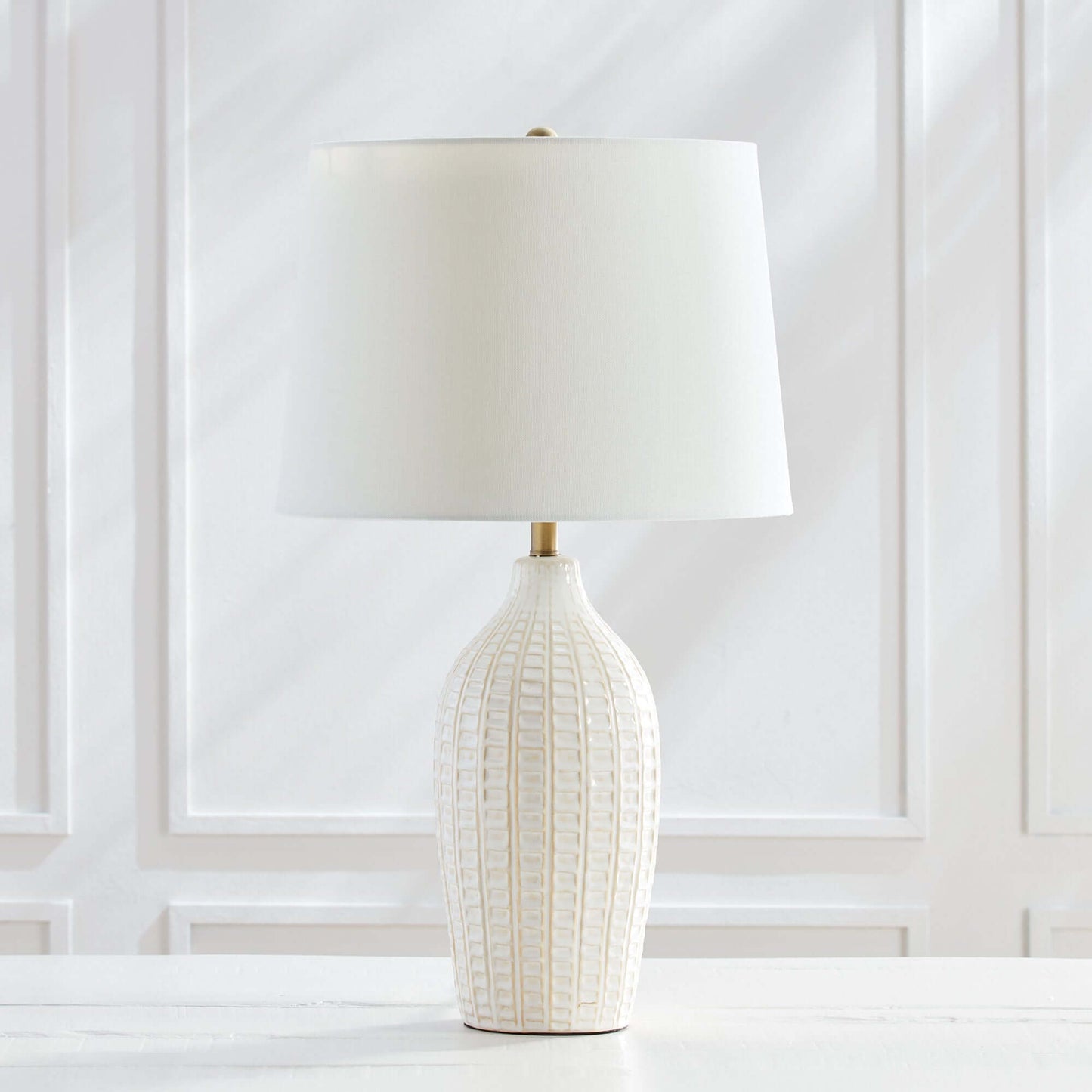 Textured Vintage Ceramic Table Lamp in White Glaze
